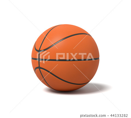 3d rendering of an orange basketball with black stripes standing on a white background. 3d rendering of an orange basketball with black stripes standing on a white background. 44133282