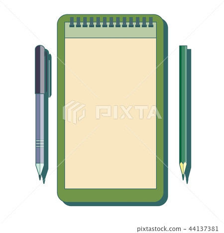 Notebook, pencil and pen. Notebook, pencil and pen. 44137381
