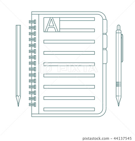 Notebook, pencil and pen. Notebook, pencil and pen. 44137545