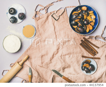 Baking ingredients and tools over pastel background, copy space 44137954