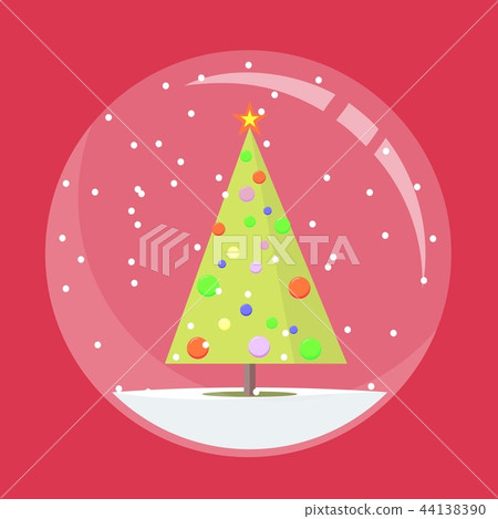 Christmas snow globe with a fir-tree inside in flat style. New year glass ball vector icon 44138390