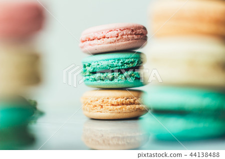 Sweet and colorful macaroon cookies tower. Sweet and colorful macaroon cookies tower. 44138488
