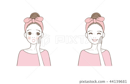 Skin troubles Women who suffer from acne and smiling women Skin troubles Women who suffer from acne and smiling women 44139681