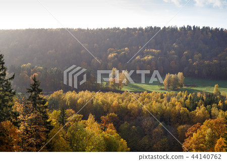 Majestic landscape with autumn forest hills. Sigulda, Latvia, Europe Majestic landscape with autumn forest hills. Sigulda, Latvia, Europe 44140762