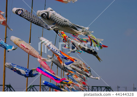 在藍天的鯉魚飄帶游泳 44144328