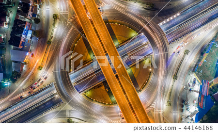 Aerial top view road roundabout intersection. Aerial top view road roundabout intersection. 44146168