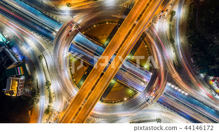 Aerial top view road roundabout intersection. Aerial top view road roundabout intersection. 44146172