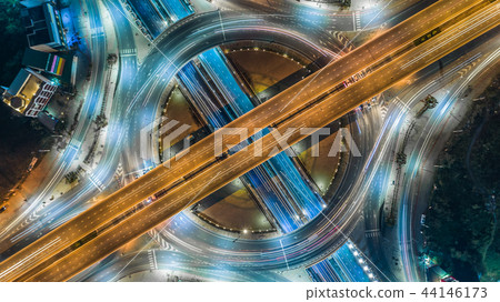 Aerial top view road roundabout intersection. Aerial top view road roundabout intersection. 44146173