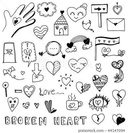 Broken heart and love heart doodle vector set Broken heart and love heart doodle vector set 44147094