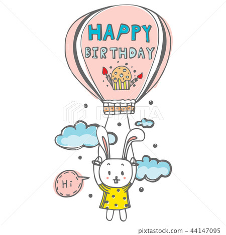 bunny floating on balloon with Happy Birthday bunny floating on balloon with Happy Birthday 44147095