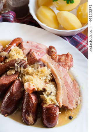 Choucroute garnie. Alsatian sauerkraut 44153871