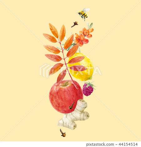 Watercolor autumn floral vector composition Watercolor autumn floral vector composition 44154514
