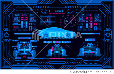 Car service. Graphic interface in a stylized frame. Diagnostic alignment wheels. Check car 44155597