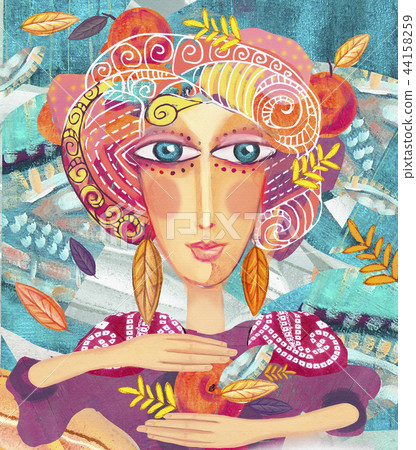 Beautiful autumn girl with wreath of leaves 44158259