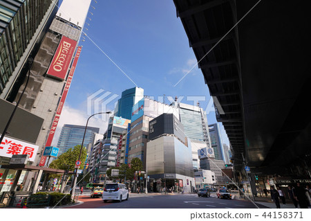 Tokyo cityscape in Japan "Tokyo Metro Ginza Line Shinbashi Station entrance" and skyscrapers of Shiodome etc. 44158371