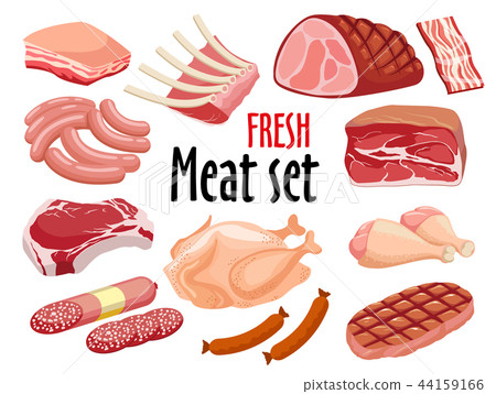Meat set vector. Fresh meat icons set. 44159166