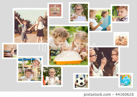 Happy children playing outdoors at the day time. Happy children playing outdoors at the day time. 44160628