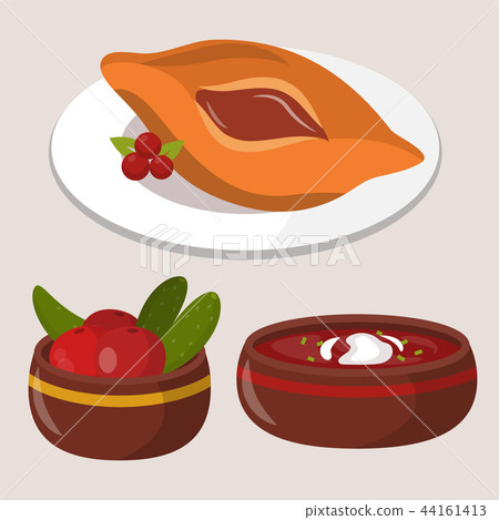 Traditional Russian cuisine culture dish course food welcome to Russia gourmet national meal vector Traditional Russian cuisine culture dish course food welcome to Russia gourmet national meal vector 44161413
