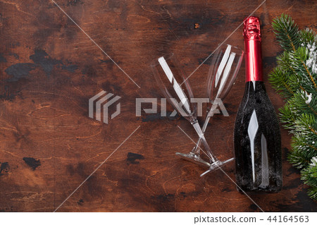 Christmas fir tree and champagne bottle 44164563