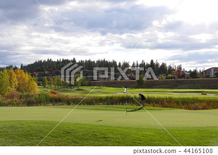 Landscape of a beautiful golf course in Canada 44165108