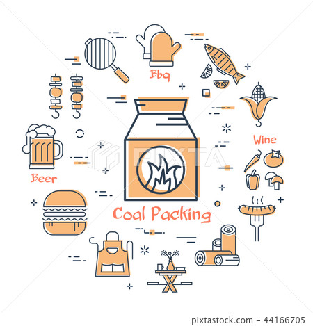 Yellow round concept of grill Coal packing Yellow round concept of grill Coal packing 44166705