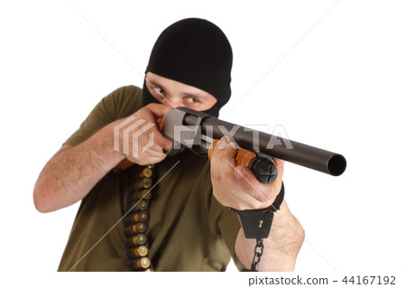mobster in black mask with shotgun mobster in black mask with shotgun 44167192