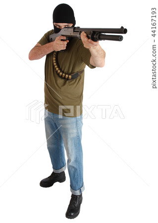 mobster in black mask with shotgun mobster in black mask with shotgun 44167193