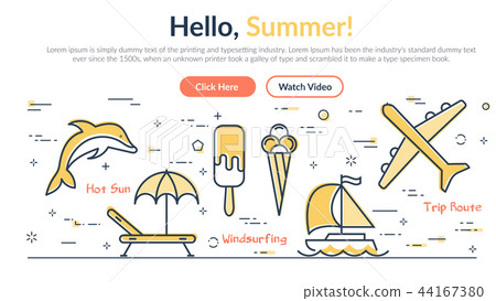 Vector linear webpage with header HELLO SUMMER - Stock Illustration ...