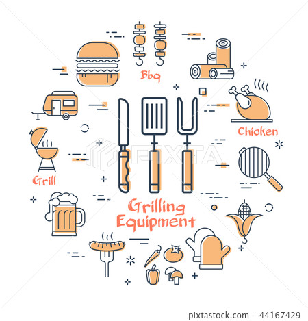 Round icons of grilling equipment. Grill concept Round icons of grilling equipment. Grill concept 44167429