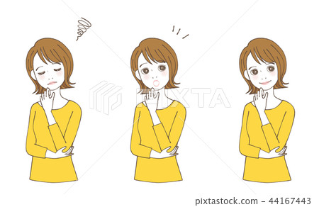 Thinking pose woman's facial expression set 44167443