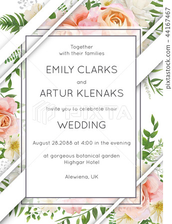 Wedding invite card floral design. Garden flowers Wedding invite card floral design. Garden flowers 44167467