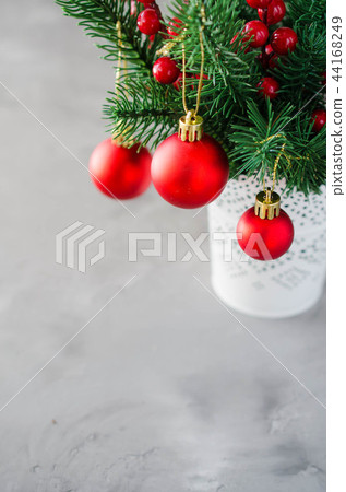 Christmas background with xmas fir and decorations Christmas background with xmas fir and decorations 44168249
