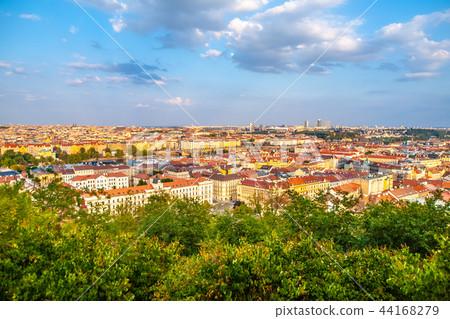 Prague cityscape. Skyline with modern building of Pankrac. Sunny summer day, Praha, Czech Republic Prague cityscape. Skyline with modern building of Pankrac. Sunny summer day, Praha, Czech Republic 44168279