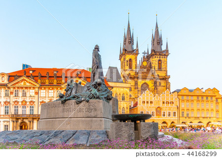 Jan Hus Monument and Church of Our Lady before Tyn at Old Town Square, Prague, Czech Republic Jan Hus Monument and Church of Our Lady before Tyn at Old Town Square, Prague, Czech Republic 44168299
