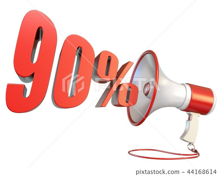 90 percent sign and megaphone 3D 44168614