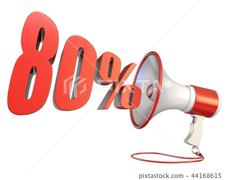 80 percent sign and megaphone 3D 44168615