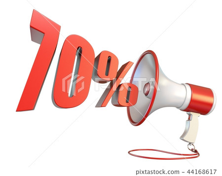 70 percent sign and megaphone 3D 44168617