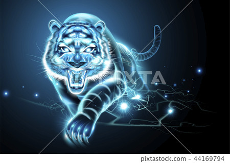 Vicious tiger with lightning effect Vicious tiger with lightning effect 44169794