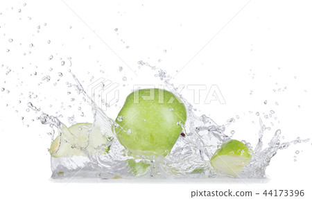 Fresh apples with water splash over white background. 44173396