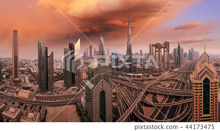 Dubai skyline during sunrise, United Arab Emirates. Dubai skyline during sunrise, United Arab Emirates. 44173475