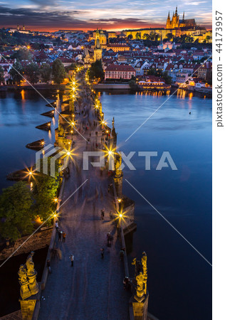 Charles Bridge with Prague Castle after sunset. Europe, Czech republic. Charles Bridge with Prague Castle after sunset. Europe, Czech republic. 44173957
