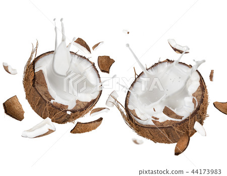 close-up of a coconuts with milk splash. 44173983