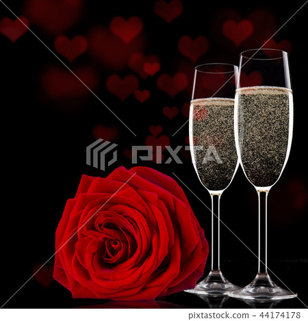 Valentines day background with champagne and roses Valentines day background with champagne and roses 44174178