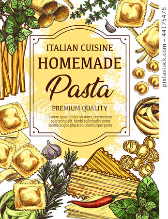 Homemade Italian cuisine pasta sketch poster Homemade Italian cuisine pasta sketch poster 44175478