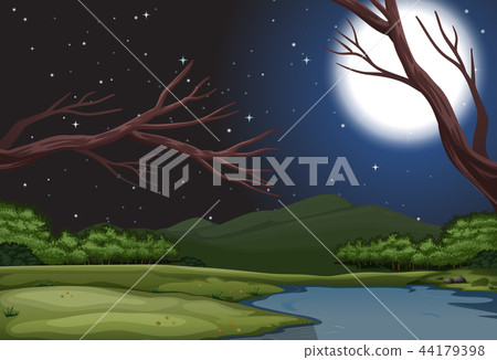 A nature landscape at night - Stock Illustration [44179398] - PIXTA