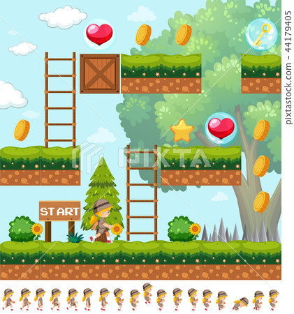 Girl collecting coin game template 44179405