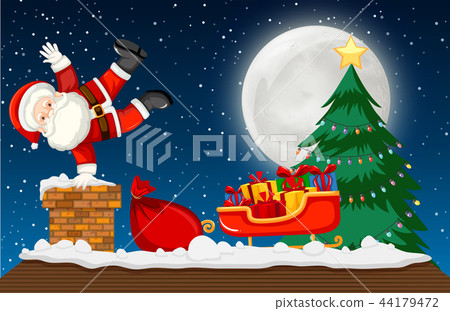 Santa going down chimney scene Santa going down chimney scene 44179472