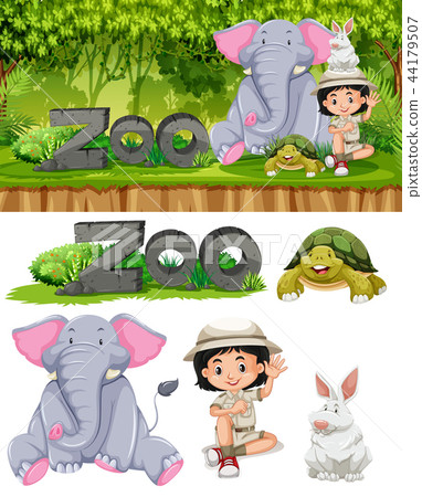Safari girl and zoo animals Safari girl and zoo animals 44179507