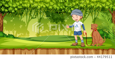 A boy and dog in the jungle 44179511