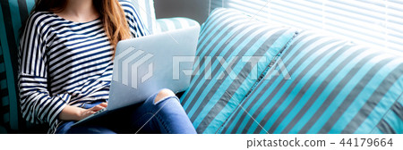 Banner website beautiful asian woman using laptop Banner website beautiful asian woman using laptop 44179664